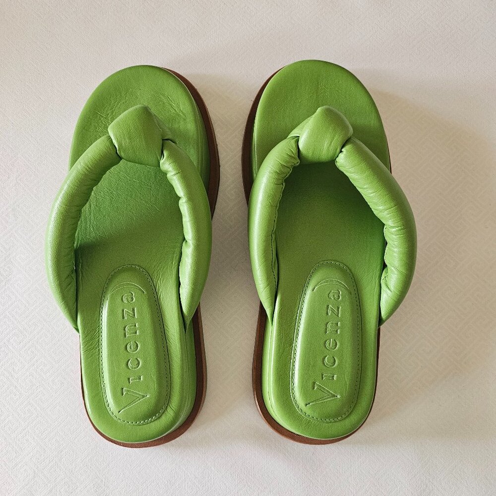 Anthropologie Vicenza Puffy Platform Flip-Flop Sandals Green Sz 6